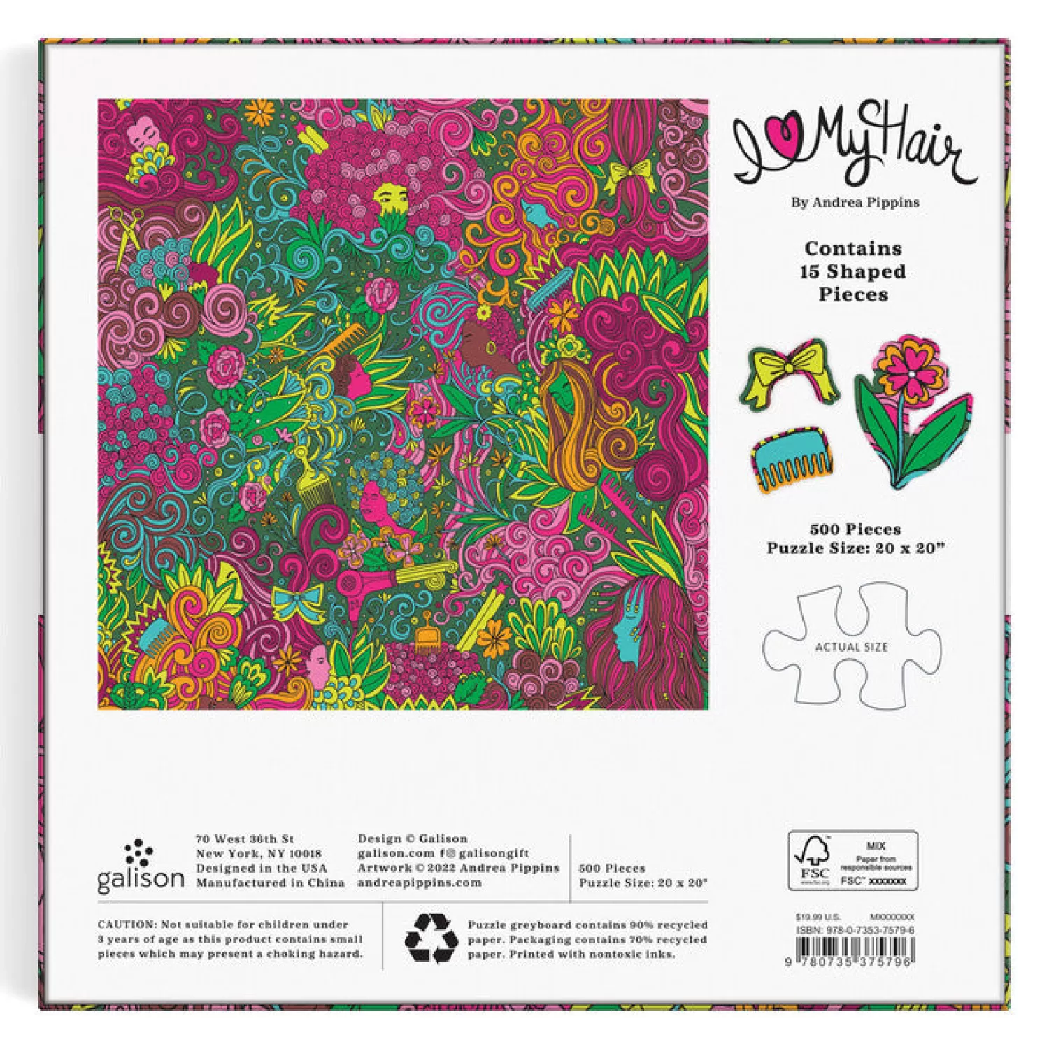 500 Piece Puzzles*Galison Andrea Pippins I Love My Hair 500 Piece Puzzle With Shaped Pieces
