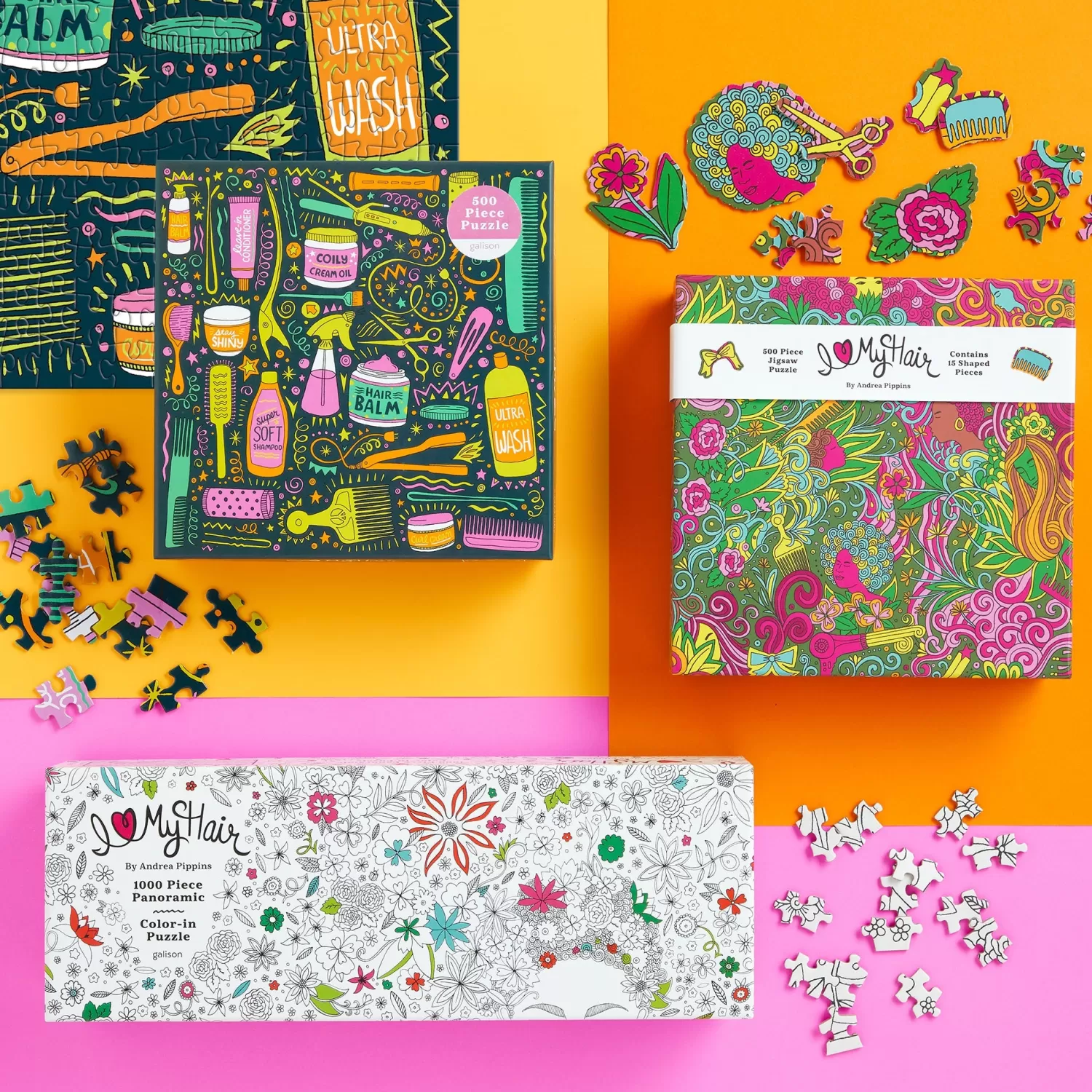500 Piece Puzzles*Galison Andrea Pippins I Love My Hair 500 Piece Puzzle With Shaped Pieces