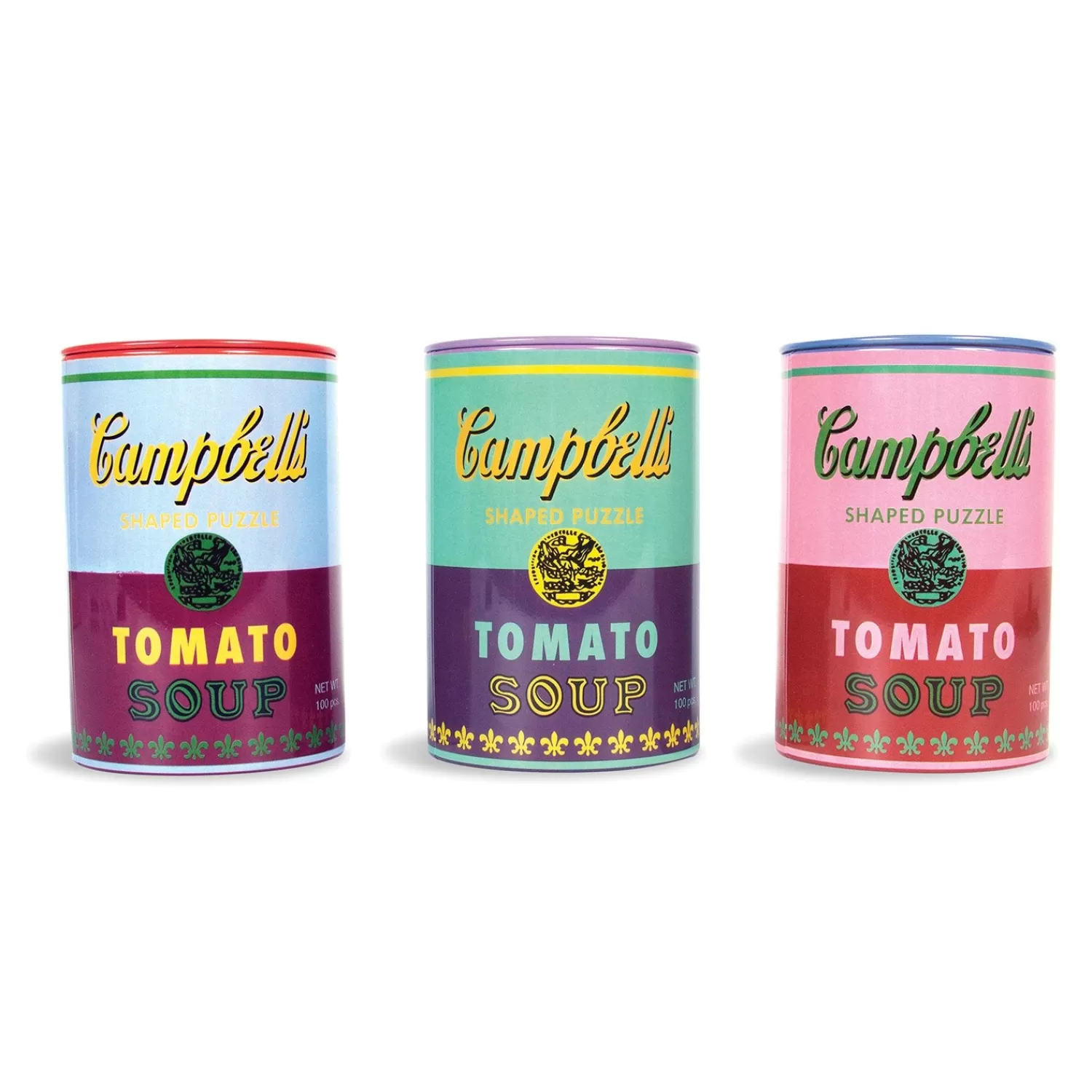 100 Piece Puzzles*Galison Andy Warhol Soup Cans Set Of 3 Shaped Puzzles In Tins