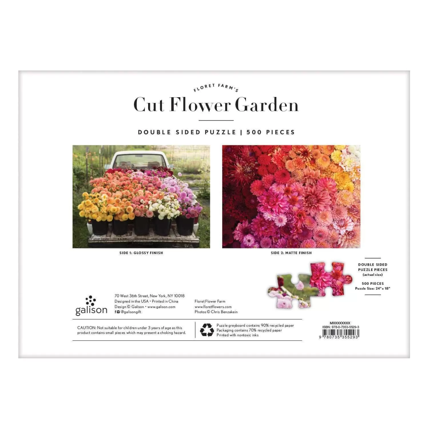 500 Piece Puzzles*Galison Floret Farm's Cut Flower Garden Double-Sided 500 Piece Jigsaw Puzzle