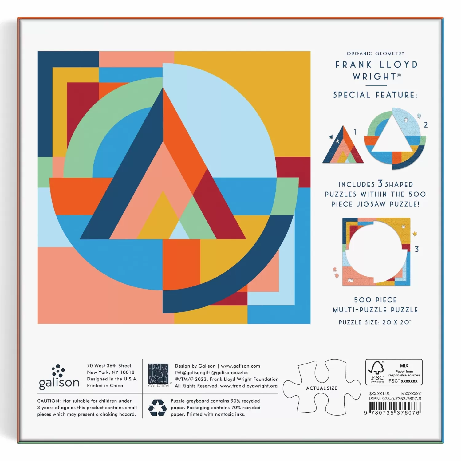 500 Piece Puzzles*Galison Frank Lloyd Wright Organic Geometry 500 Piece Multi-Puzzle Puzzle