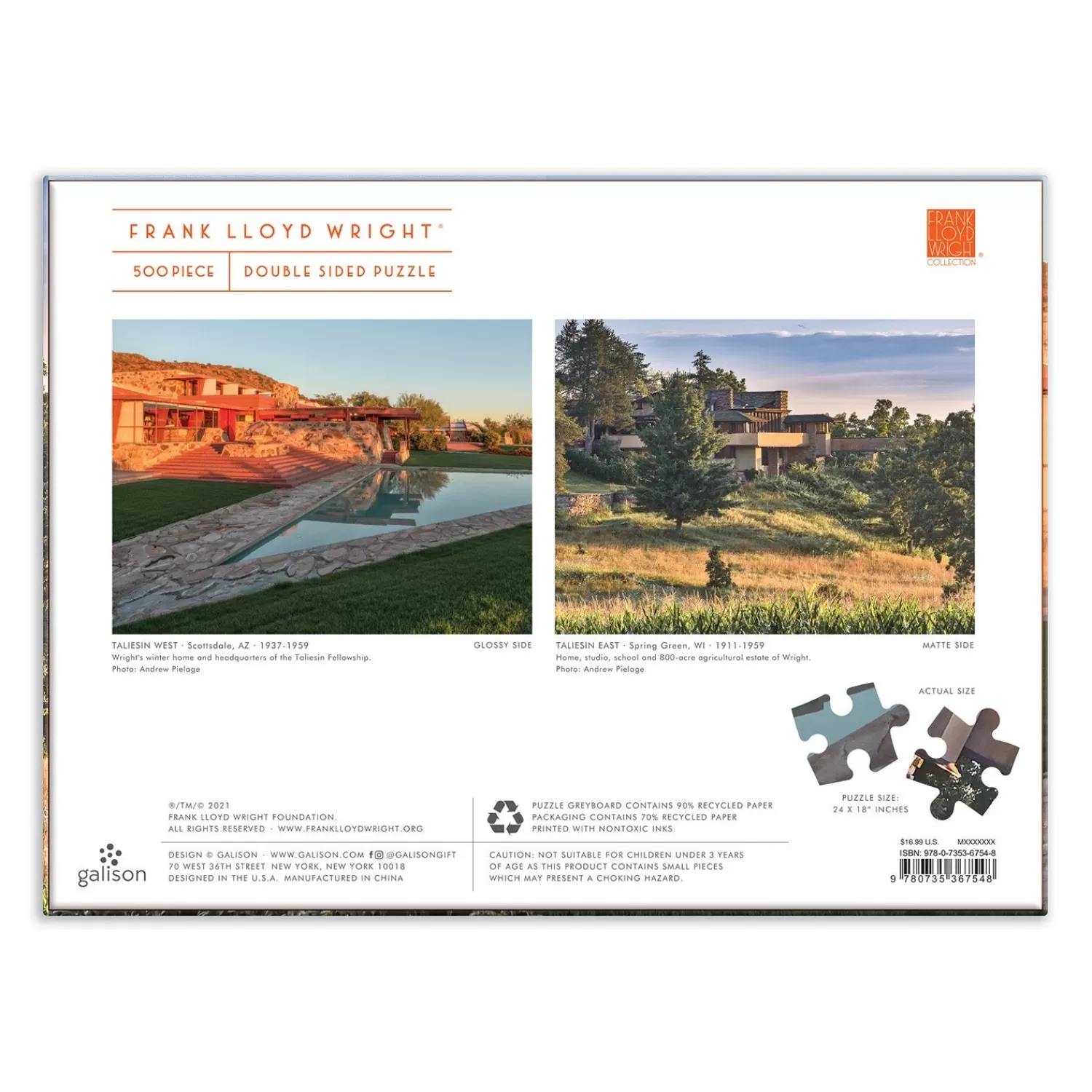 500 Piece Puzzles*Galison Frank Lloyd Wright Taliesin And Taliesin West Double-Sided 500 Piece Jigsaw Puzzle