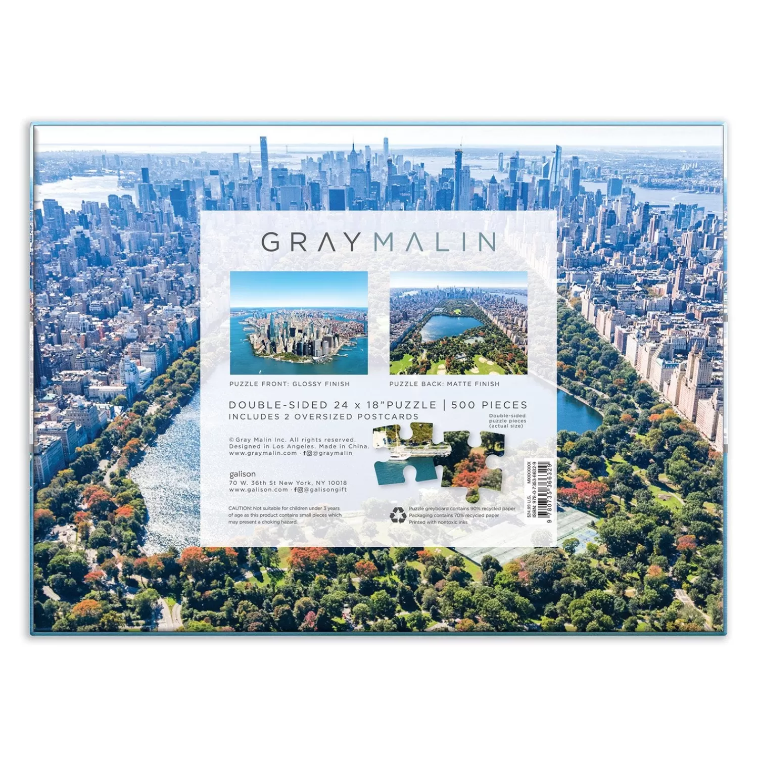 500 Piece Puzzles*Galison Gray Malin New York City Double-Sided 500 Piece Jigsaw Puzzle