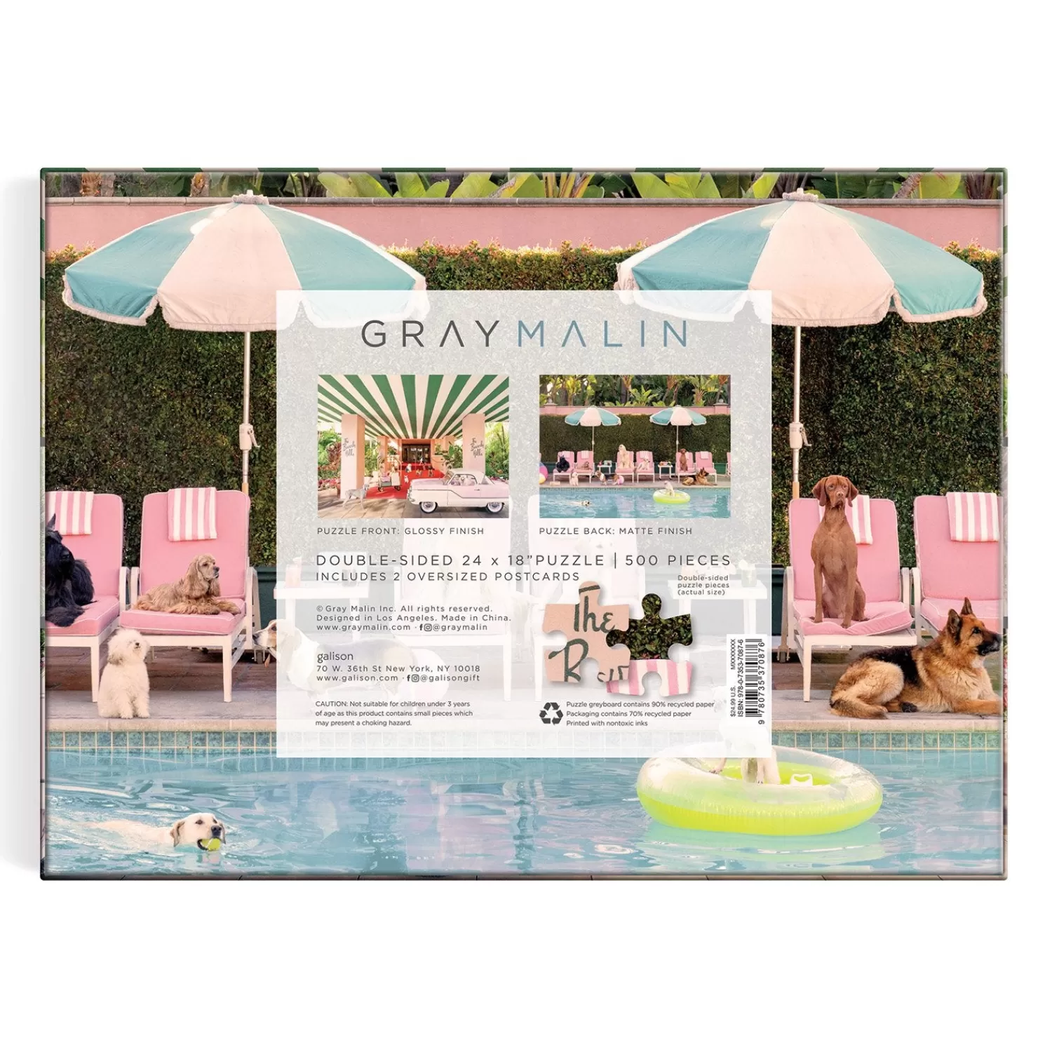 500 Piece Puzzles*Galison Gray Malin The Dogs At The Beverly Hills Hotel 500 Piece Double-Sided Puzzle