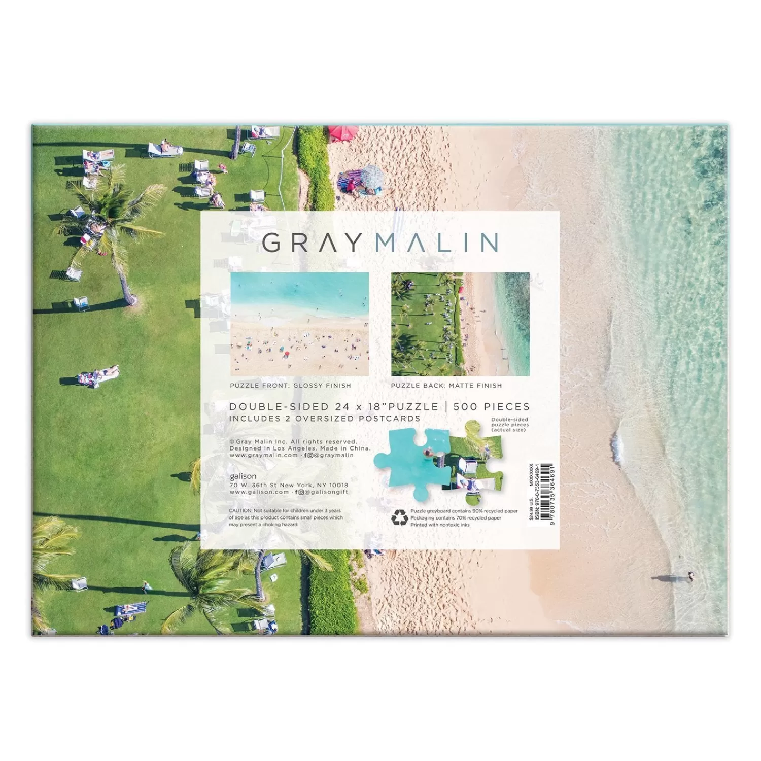 500 Piece Puzzles*Galison Gray Malin The Hawaii Beach Double-Sided 500 Piece Jigsaw Puzzle