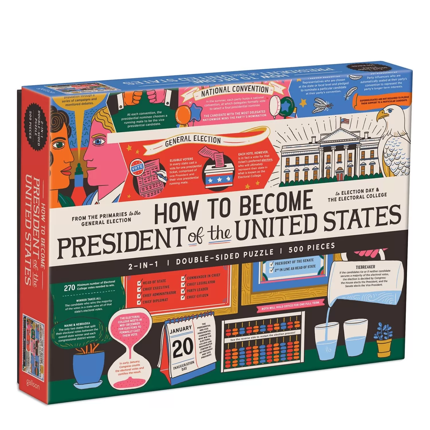 500 Piece Puzzles*Galison How To Become President Of The United States Double-Sided 500 Piece Jigsaw Puzzle