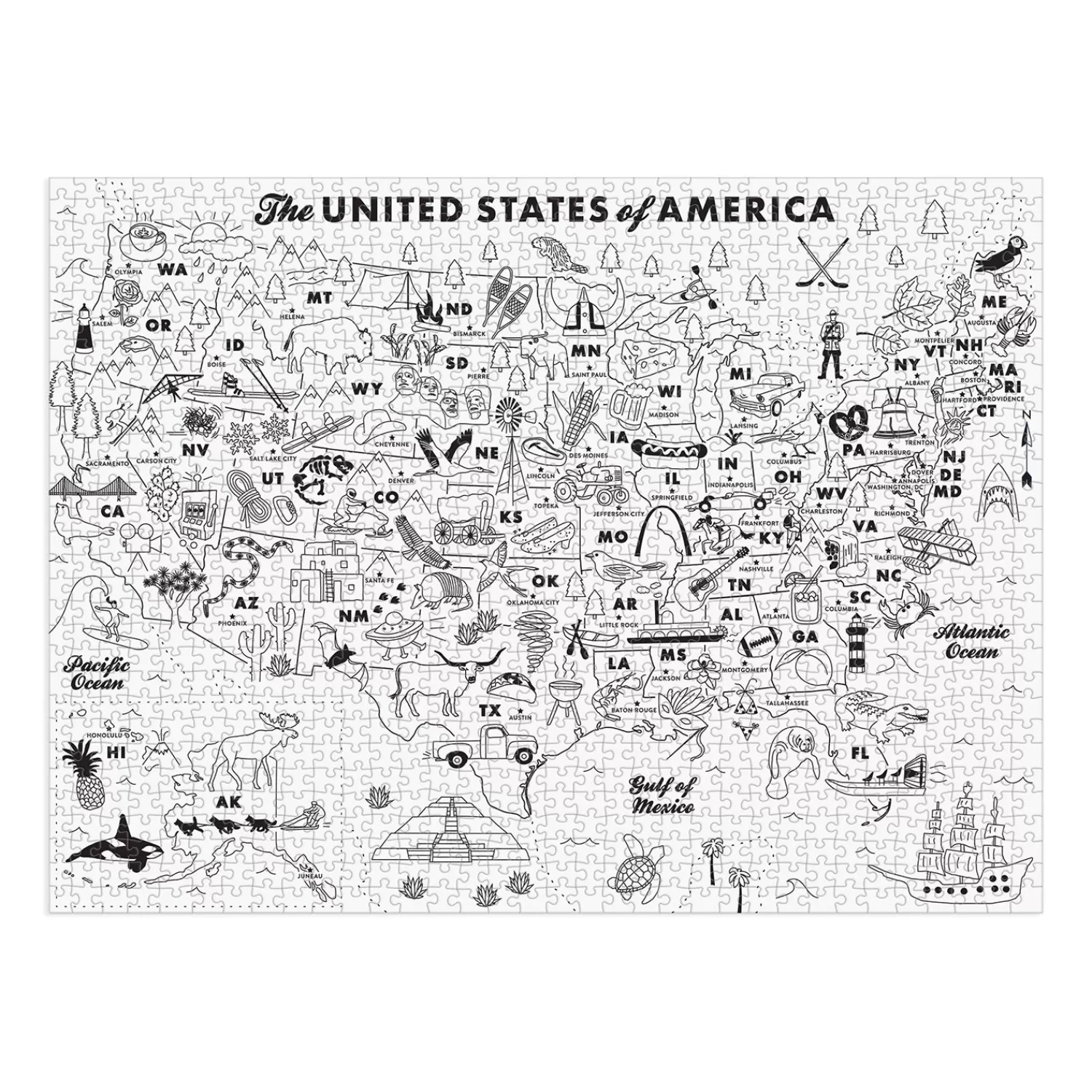 1000 Piece Puzzles*Galison Maptote Usa Color-In 1000 Piece Puzzle