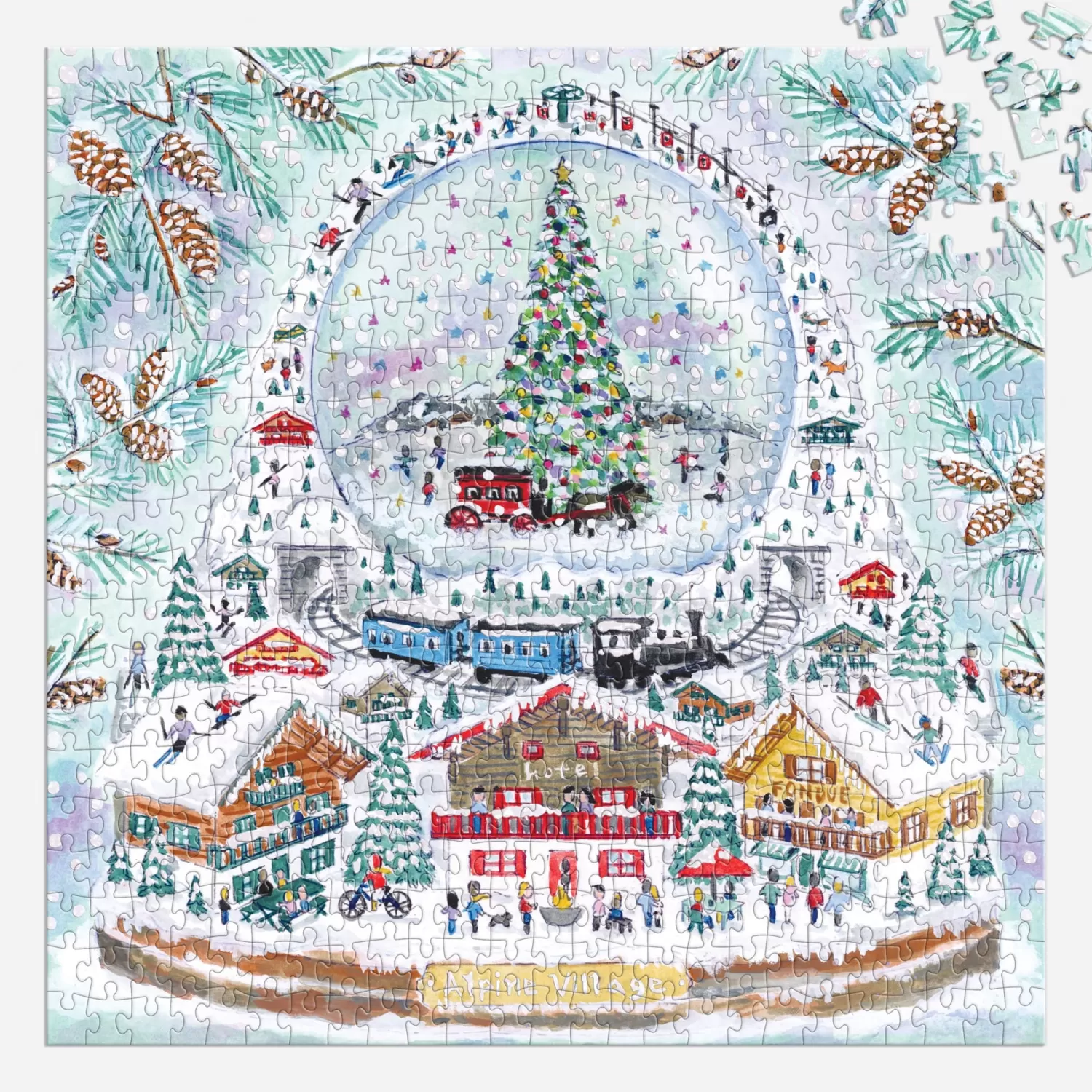 500 Piece Puzzles*Galison Michael Storrings Alpine Village Snowglobe 500 Piece Foil Puzzle