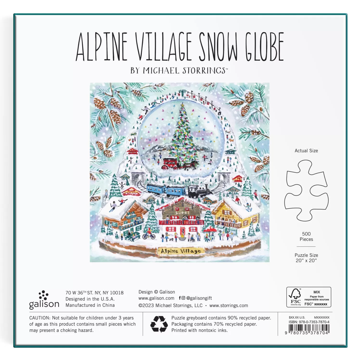 500 Piece Puzzles*Galison Michael Storrings Alpine Village Snowglobe 500 Piece Foil Puzzle