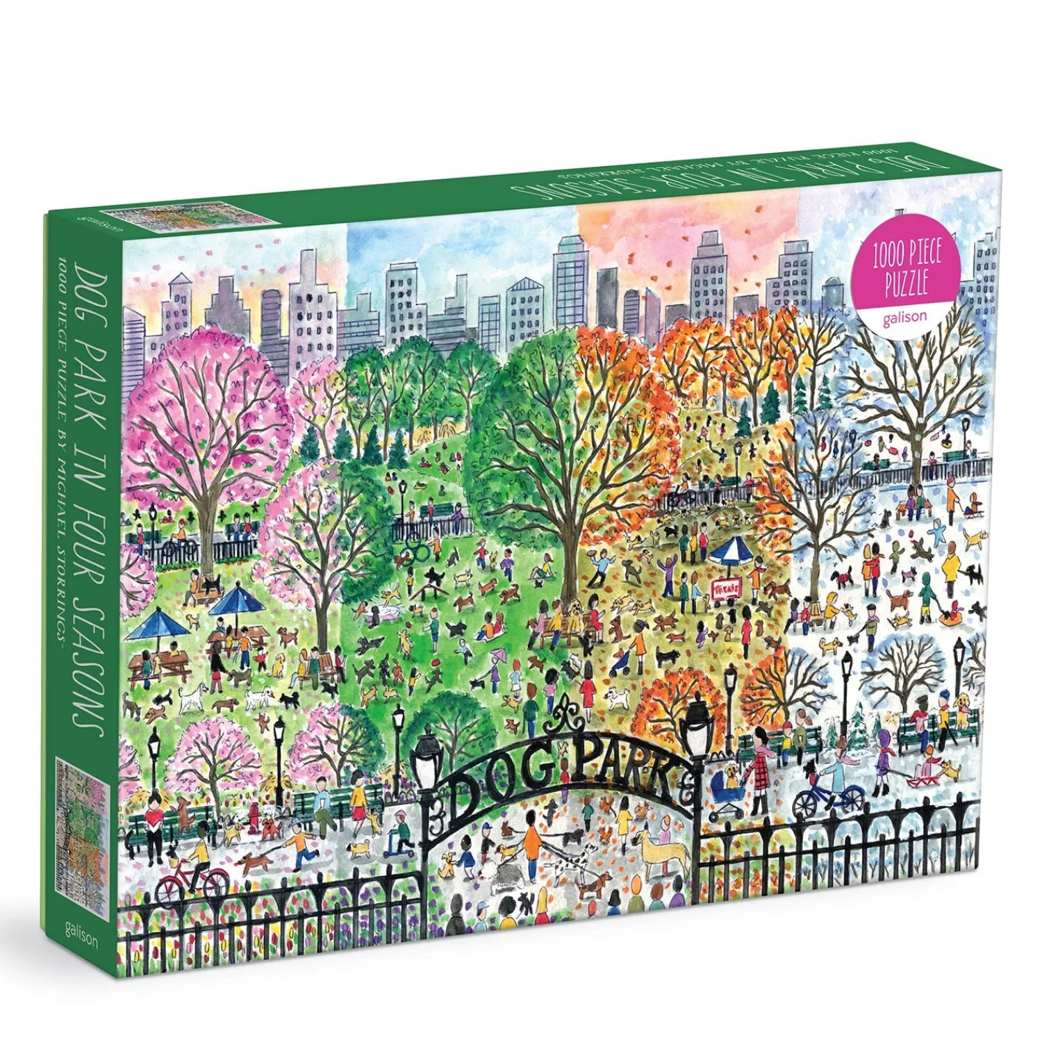 1000 Piece Puzzles*Galison Michael Storrings Dog Park In Four Seasons 1000 Piece Puzzle