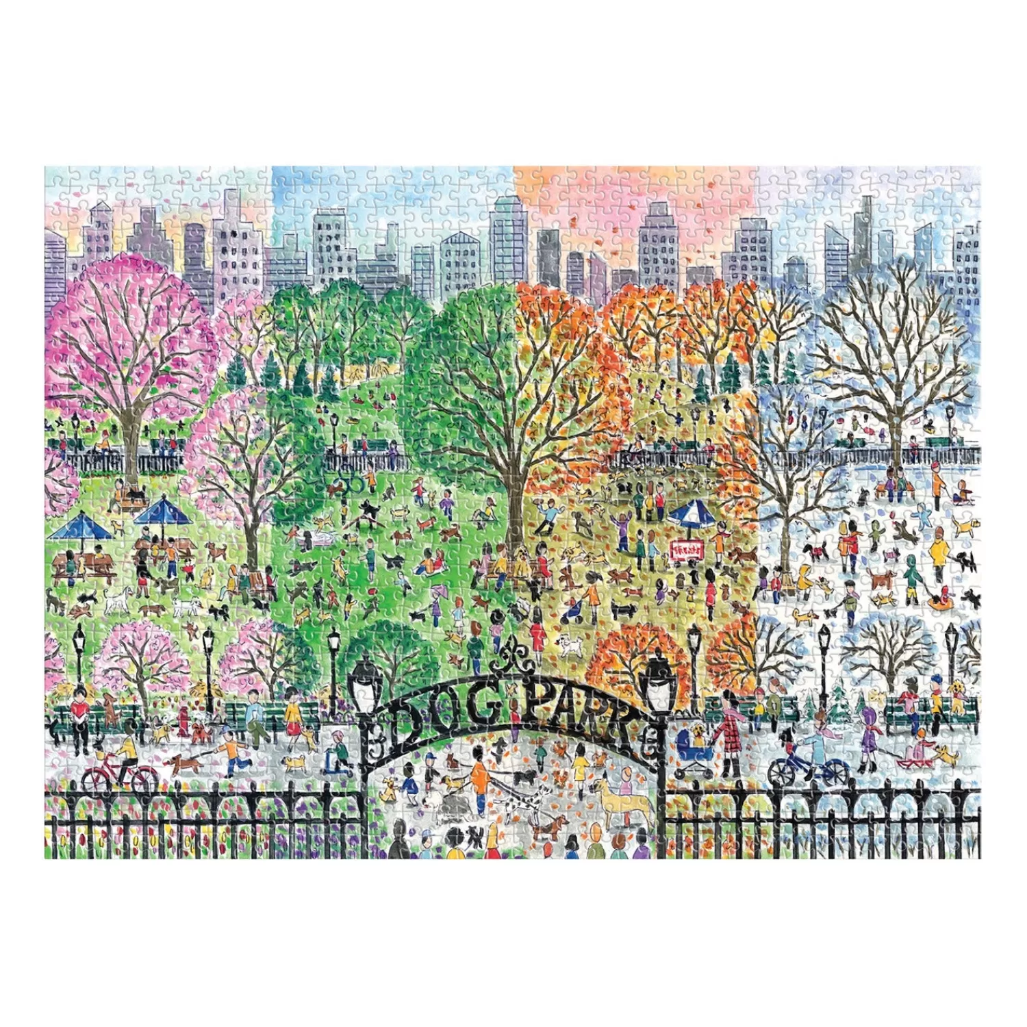 1000 Piece Puzzles*Galison Michael Storrings Dog Park In Four Seasons 1000 Piece Puzzle
