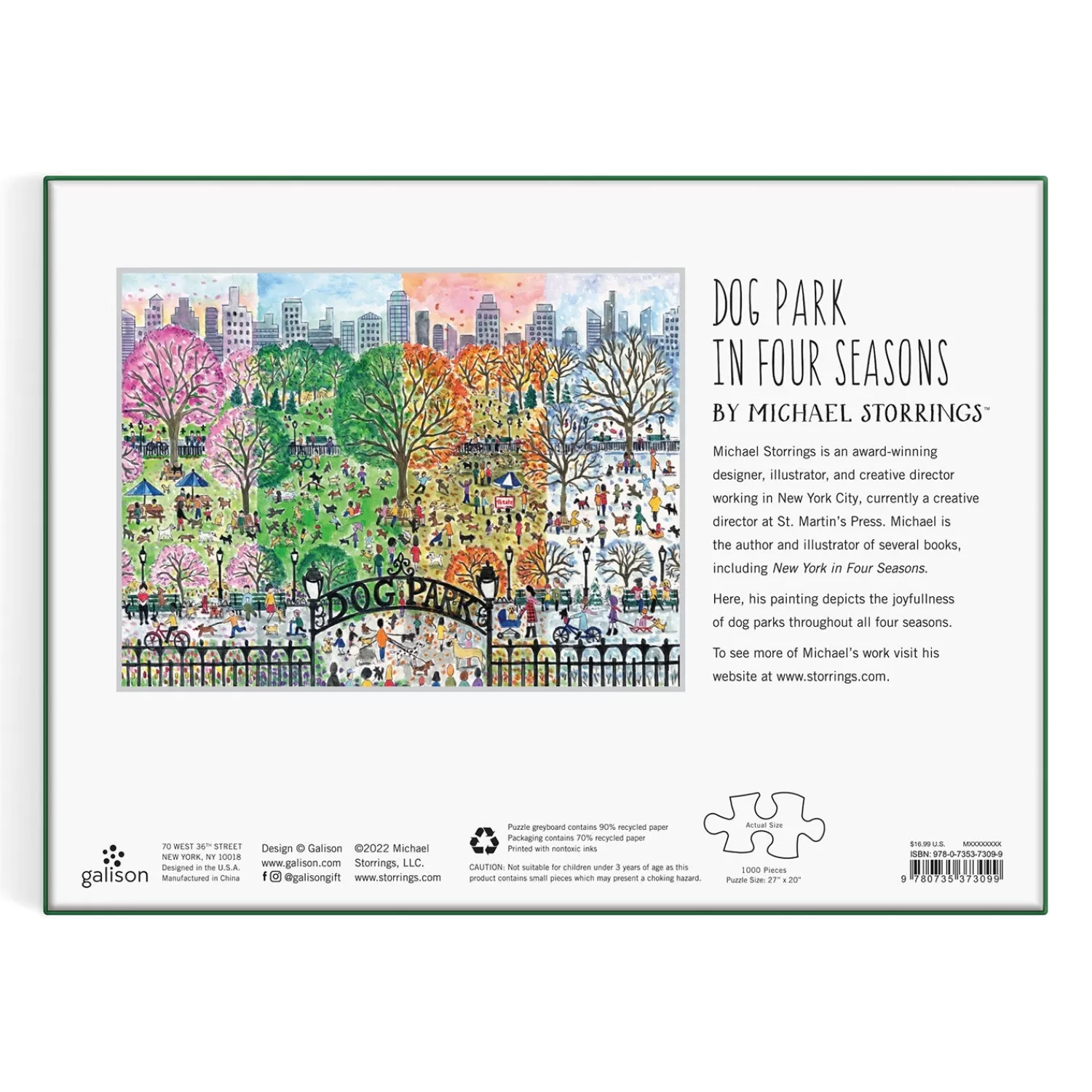 1000 Piece Puzzles*Galison Michael Storrings Dog Park In Four Seasons 1000 Piece Puzzle