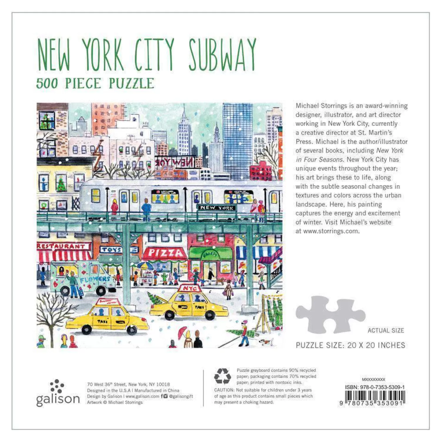 500 Piece Puzzles*Galison Michael Storrings New York City Subway 500 Piece Jigsaw Puzzle