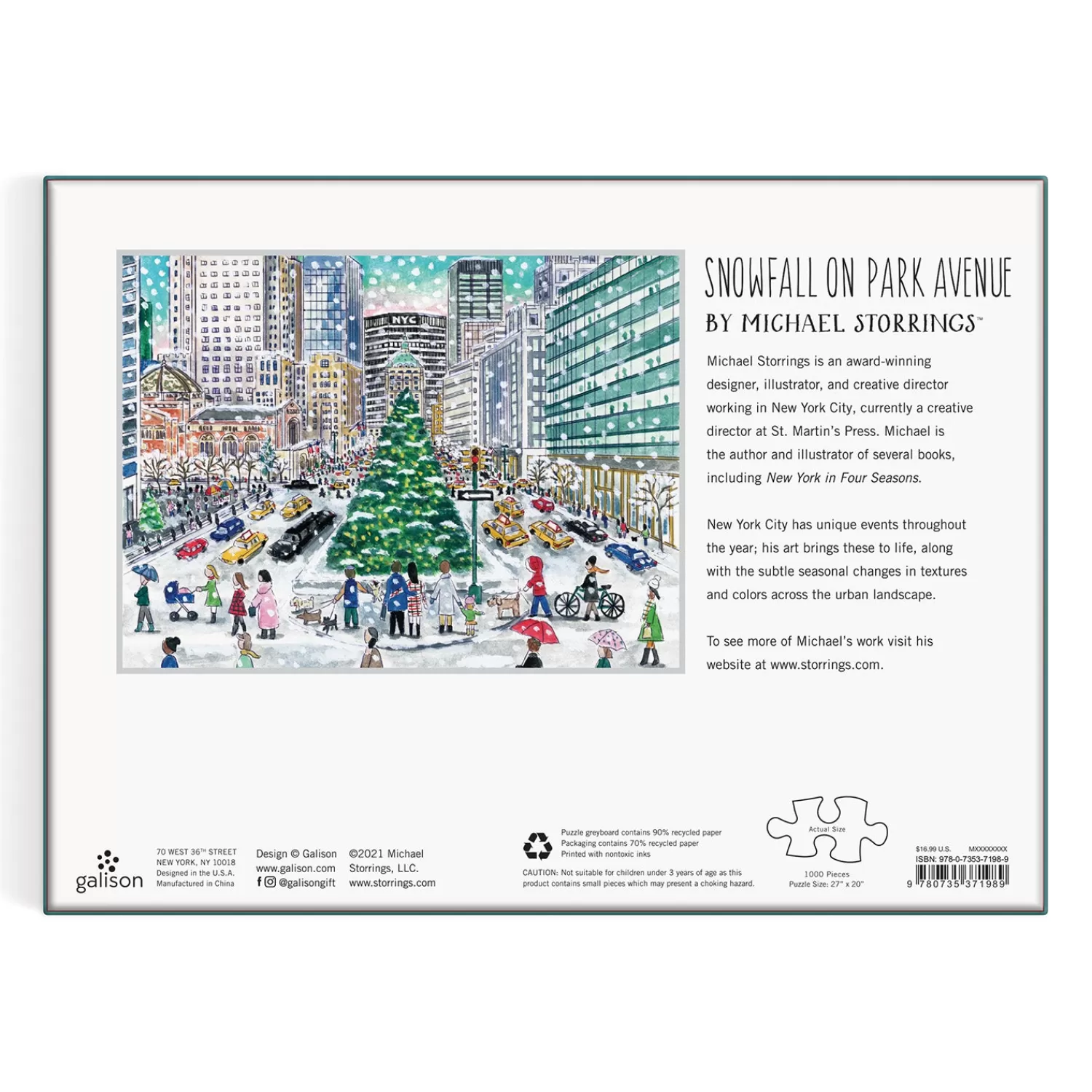 1000 Piece Puzzles*Galison Michael Storrings Snowfall On Park Avenue 1000 Piece Puzzle