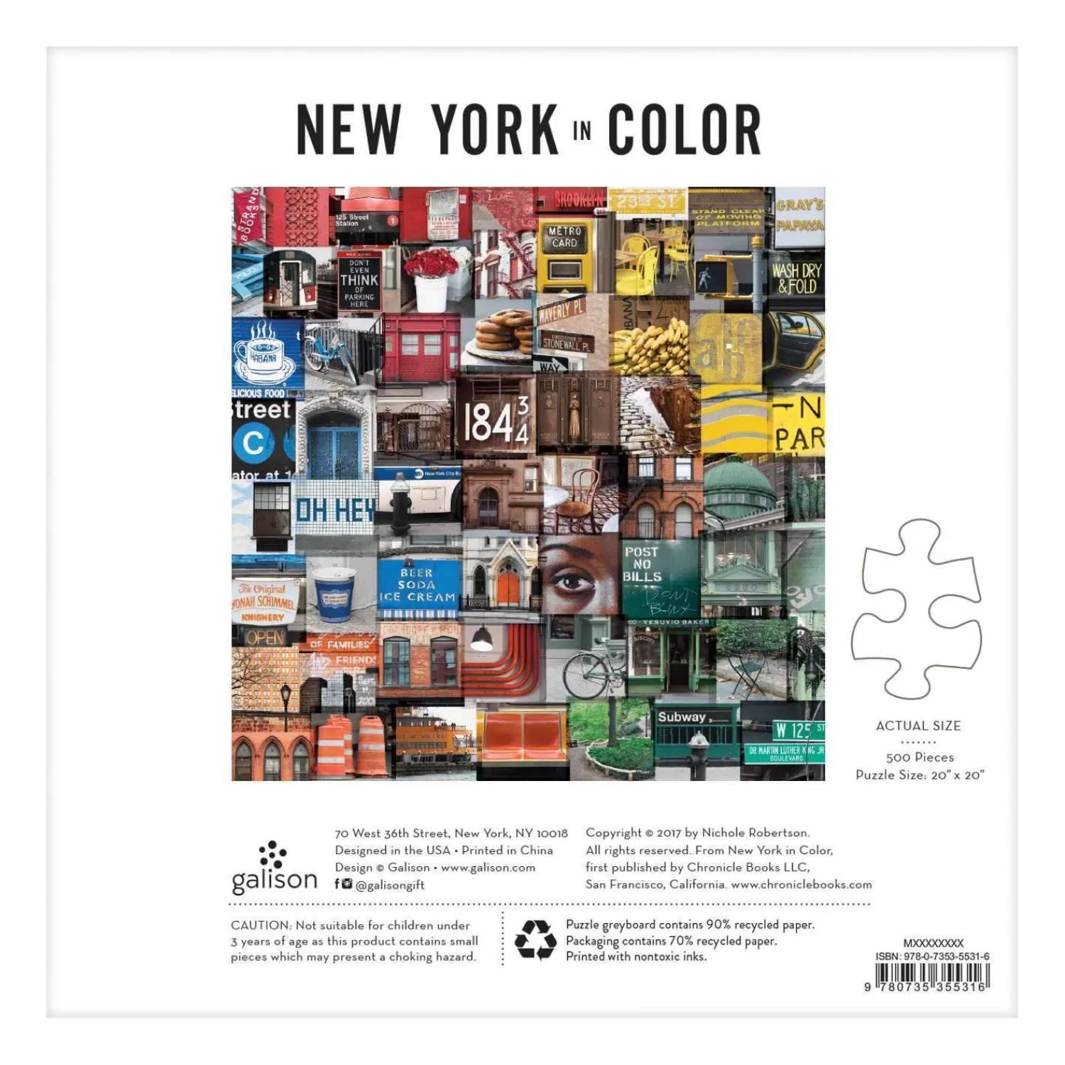 500 Piece Puzzles*Galison New York In Color 500 Piece Jigsaw Puzzle