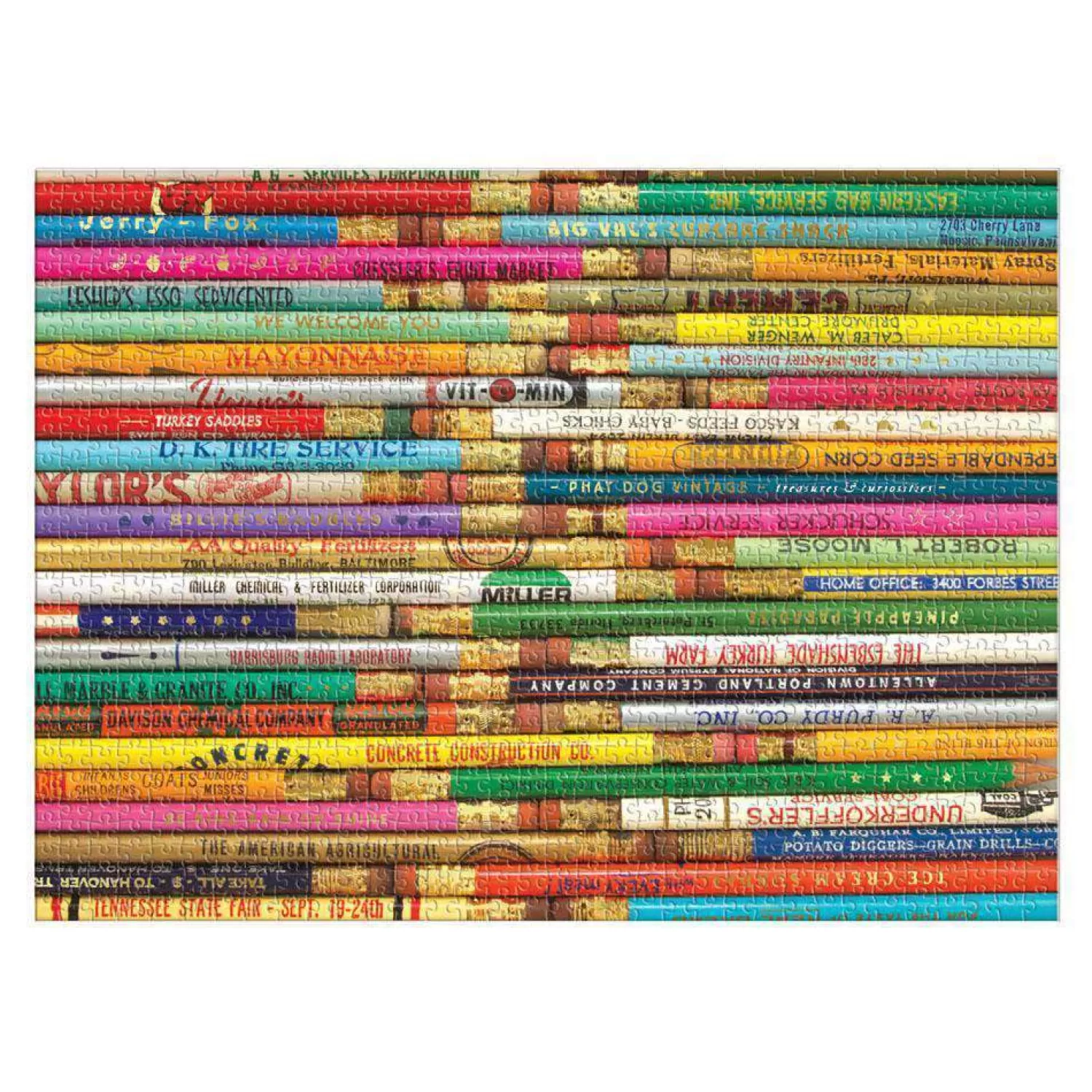 1000 Piece Puzzles*Galison Phat Dog Vintage Pencils 1000 Piece Foil Stamped Jigsaw Puzzle