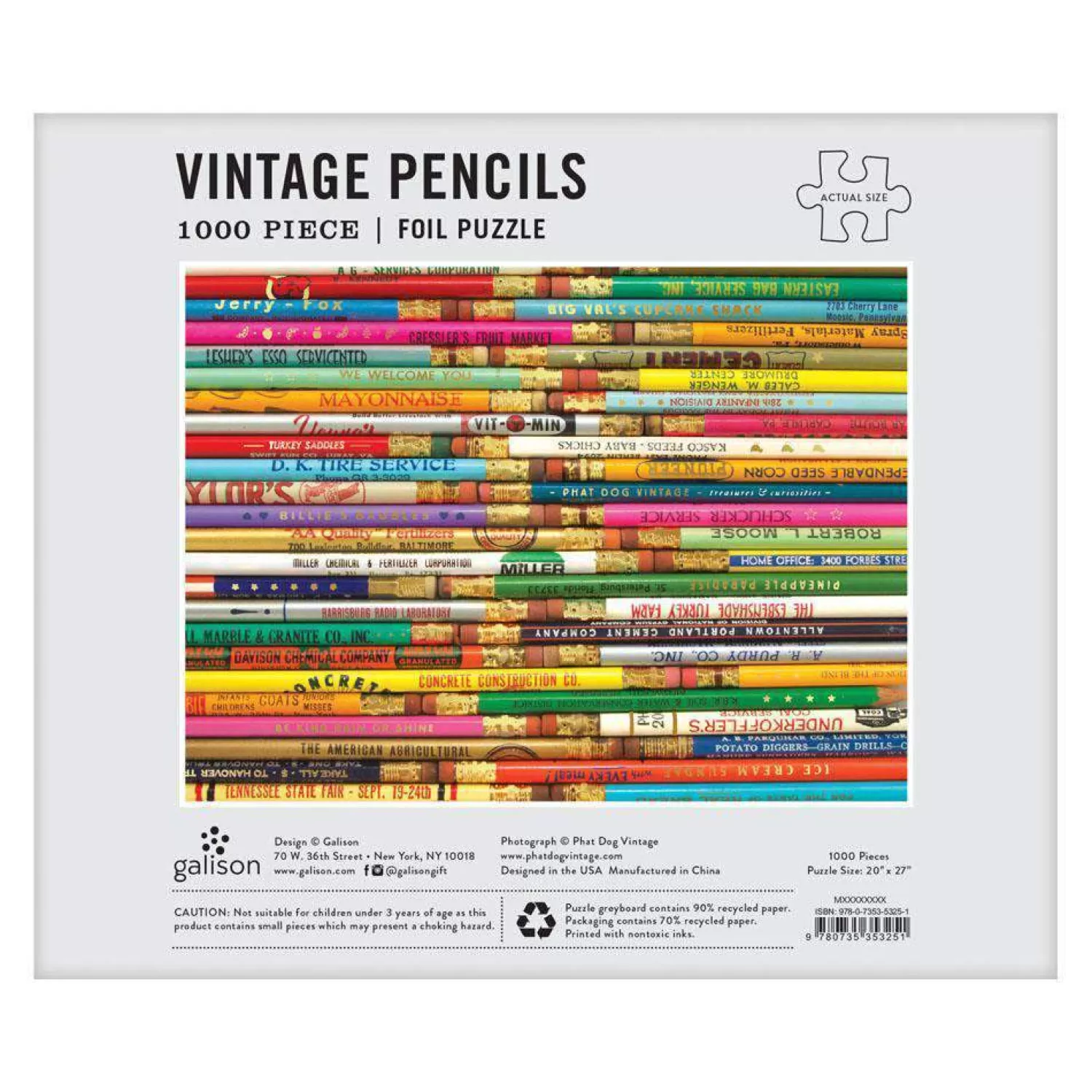 1000 Piece Puzzles*Galison Phat Dog Vintage Pencils 1000 Piece Foil Stamped Jigsaw Puzzle