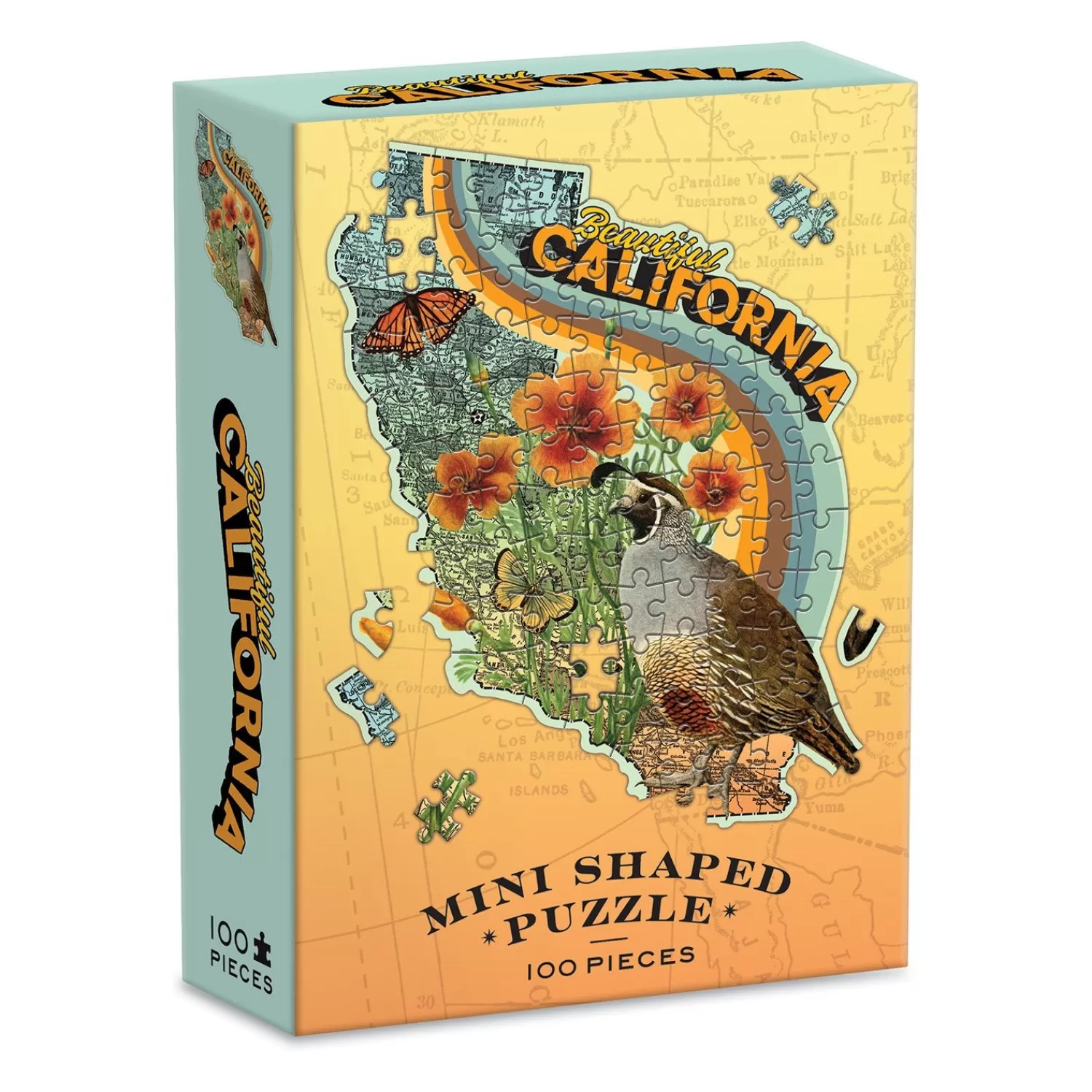 100 Piece Puzzles*Galison Wendy Gold California 100 Piece Mini Shaped Jigsaw Puzzle