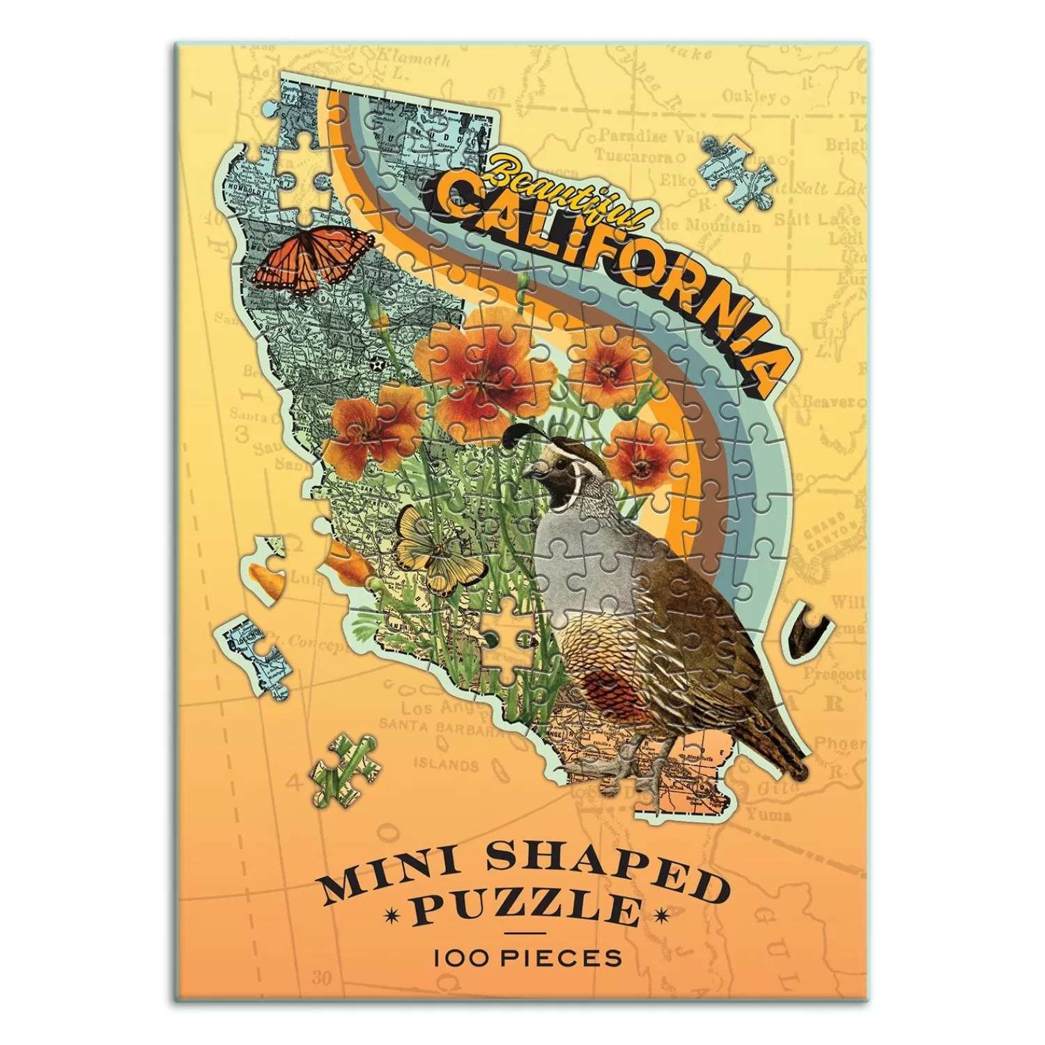 100 Piece Puzzles*Galison Wendy Gold California 100 Piece Mini Shaped Jigsaw Puzzle