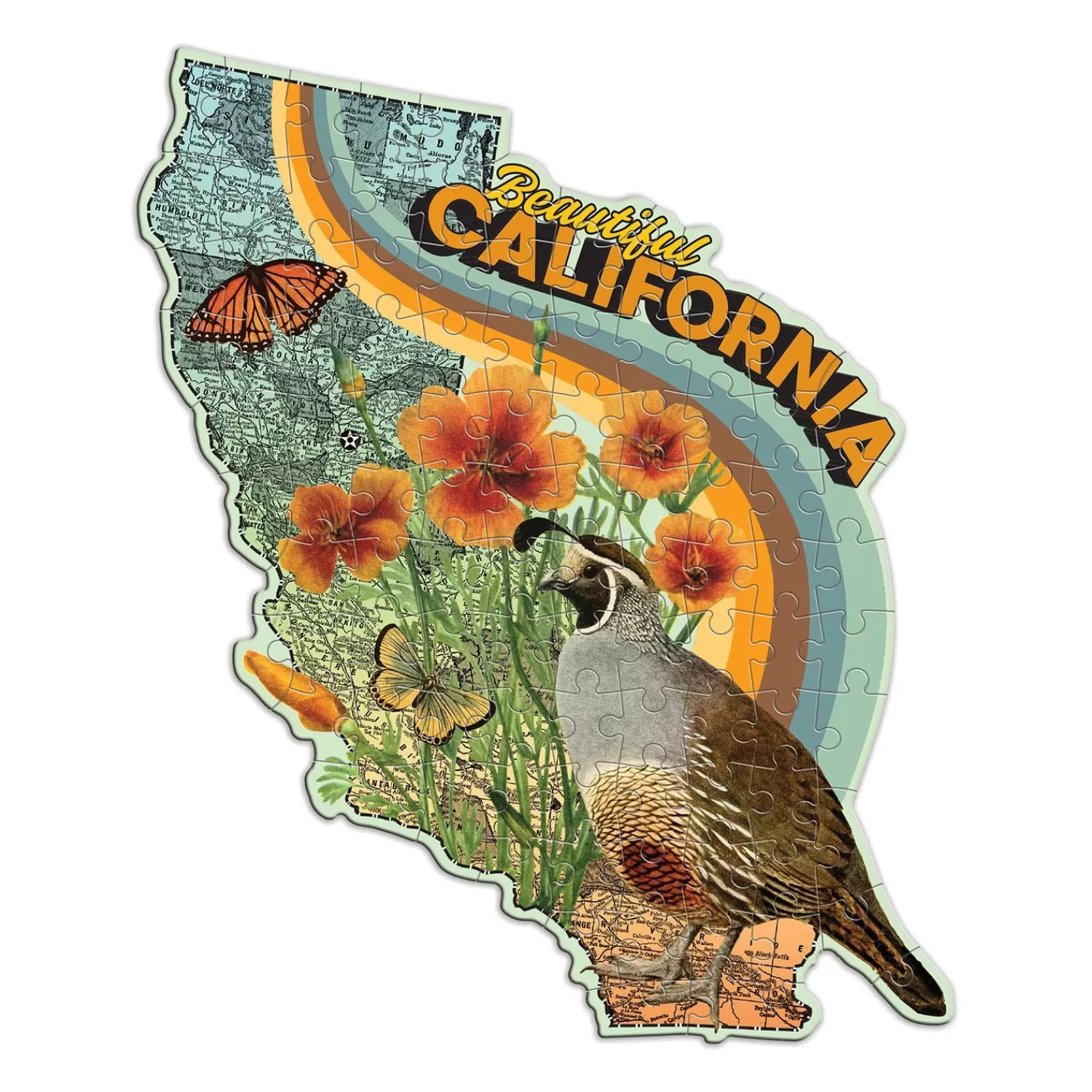 100 Piece Puzzles*Galison Wendy Gold California 100 Piece Mini Shaped Jigsaw Puzzle